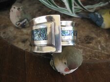 Substantial Mexico Sterling Silver Inlaid Abalone Clamper Bracelet 