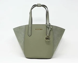 MICHAEL KORS PORTIA Small Tote Leather & Suede Army Green NWT 35F1GPAT1S $358 - Picture 1 of 7