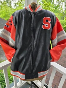 PRO EDGE SYRACUSE UNIVERSITY LETTERMAN JACKET~~EMBROIDERED FAUX LEATHER~ZIP UP - Picture 1 of 7