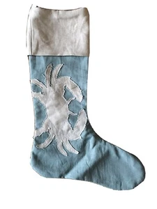 Handgefertigter blauer Krabben Weihnachtsstrumpf Maritim Küste Urlaub - Bild 1 von 6