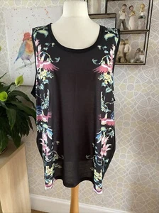 Label J Vest Top XXXL Black Floral Bird Print Size 3XL - Picture 1 of 6