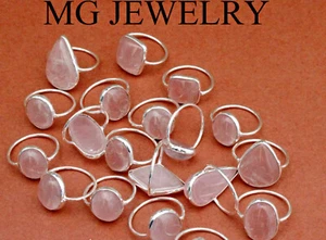 300 Pezzi Naturale Quarzo Rosa Gemma Lunetta Anelli Lotto .925 Placcato Argento - Foto 1 di 1