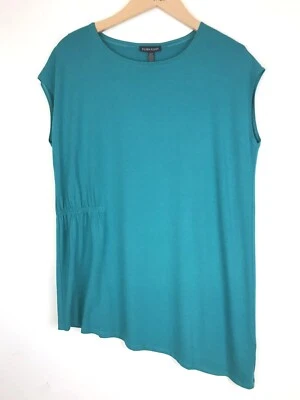 EILEEN FISHER Turquoise Stretch Jersey Asymmetrical Tunic Top NWT - Image 1 of 4