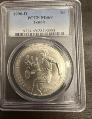 1996 D Olympics Tennis Commemorative Silver Dollar PCGS MS69 #0066 - Image 1 of 4