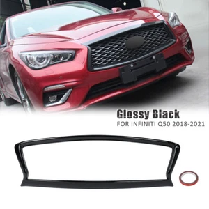 Gloss Black Front Grille Trim Overlay Cover For 18 19-24 Infiniti Q50 All Models - Picture 1 of 11