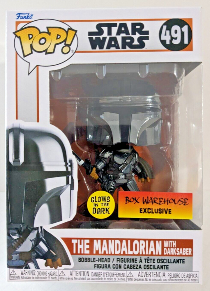 Funko Pop Star Wars The Mandalorian w/ Darksaber Box Warehouse Exclusive GITD