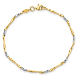 14K Solid Two Tone Gold Wavy Ball Chain Bracelet - Picture 1 of 12