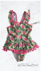 Nicole Millar Girls (T) SwimsuitWhite/ Floral with Pink Poms sizeL NWT - Picture 1 of 4