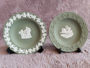 2x Vintage Wedgwood Sage Green Jasperware Small Trinket Dishes - Picture 1 of 16