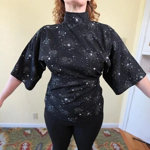 Topshop Bluse schwarz Sterndruck, US Größe 8/UK Größe 12, 100 % Polyester - Bild 1 von 13