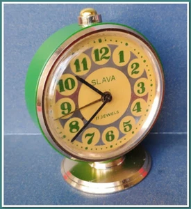 Soviet Vintage Slava Green Alarm Clock USSR 1980's~Perfect Condition #3425 - Picture 1 of 9