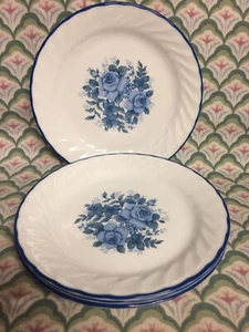 Corelle BLUE VELVET ROSE Set 4 Dessert Plate EUC - Picture 1 of 3