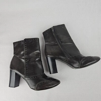 BOTINES PUNTA DE ALA Mujer 8.5 TACÓN GRUESO BLOQUE FIONI Cremallera Gris/Negro Steampunk Foto 1 de 4