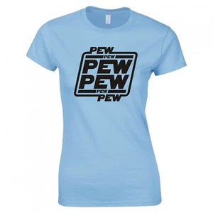 INSPIRED BY STAR WARS "PEW PEW" LADIES SKINNY FIT TSHIRT - Picture 1 of 8