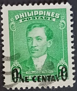 Estampilla usada negra Phillipines PH 550 1950 Dr. José Rizal un centavo recargo - Imagen 1 de 1