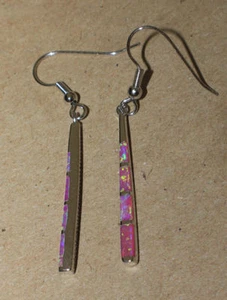 inlaid fire opal earrings gemstone silver plate jewelry modern evening cocktail  - Picture 1 of 4