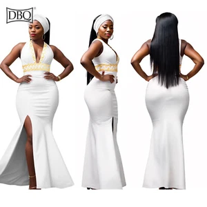 Afrikanisches Kleid für Damen High Waist Maxikleid Match Kopftuch Elegant Schlupfkleid - Bild 1 von 21