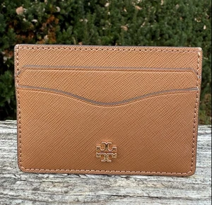 Tory Burch Emerson Elch braun Saffiano Leder Kartenetui Geldbörse Etui Neu mit Etikett - Bild 1 von 7