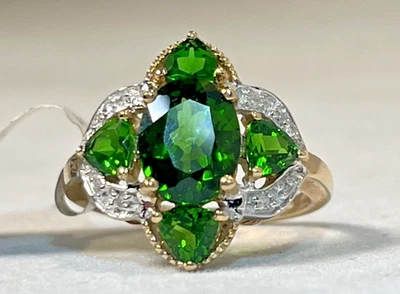 ORO 10k 3.05ctw Diópsido Cromo con Anillo de Acento de Diapositivas - Talla 6 Foto 1 de 4