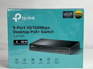 TP-Link TL-SF1009P Black 9-Port 10/100Mbps Plug & Play Desktop PoE + Switch - Picture 1 of 12