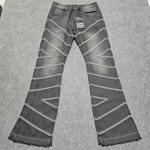 Rebel Vengeance Stacked Bootcut Jeans Geometric Black Skater Punk 28X32 NWT WOW - Picture 1 of 17