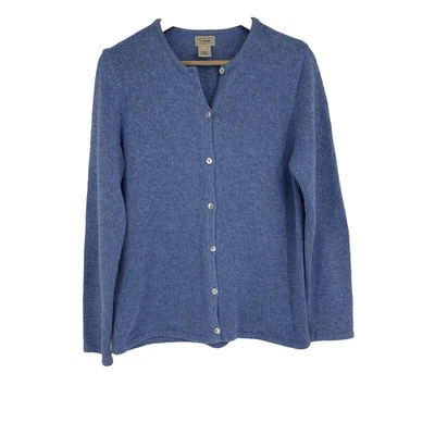 Винтажный женский классический кардиган на пуговицах LL Bean L синий марлевый хлопок опрятный уличный - Изображение 1 из 4
