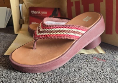 FITFLOP Crochet Forma Plana Puntera Tanga Sandalia Talla 9 Como Nuevo Algodón Cuero Foto 1 de 4