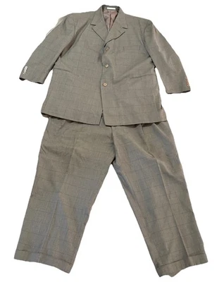 Stacy Adams 2 Piece Men’s Suit Gray Plaid Blazer 50 R Pants 50/45R - Image 1 of 4