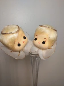 Vintage Weihnachten Engel Pick Topper Japan Tüll Flügel gesponnen Baumwolle oder Filz Gesicht - Bild 1 von 8