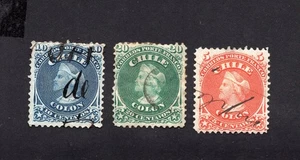 Chile 1867-68 set of stamps Mi#10-12 used/feather cancel. CV=15.2$ lot 2 - Picture 1 of 2