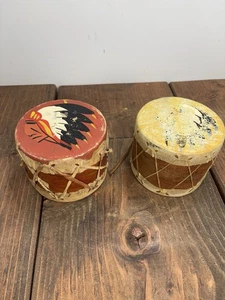 2 Native American Themed Tourist Souvenir Toy Drum Vintage - Picture 1 of 10