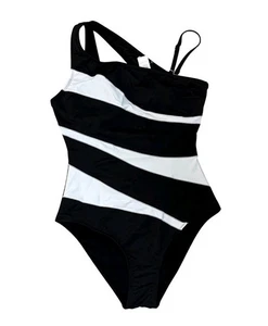 Traje de baño Cupshe de una pieza XL blanco y negro rayas asimétricas traje de baño - Imagen 1 de 7