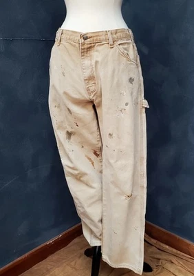 FLASH SALE Vintage 90s Tan Dickie's Destroyed Carpenter Pants 32 X 29 - Image 1 of 4