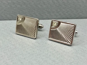 Gemelos vintage tono plata ~ Mid Century rectangulares Sunburst con estrás - Imagen 1 de 4