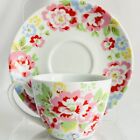 Cath Kidston Provence Spray Flowers CUP & SAUCER Floral Leaves White Pink Blue