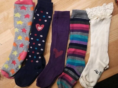 NEU Kniestrümpfe Socken-Set 5×lang 27/30 Ringel Sterne Punkte Herz Spitze - Bild 1 von 4