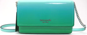 NEW KATE SPADE Morgan Ombre Saffiano Flap Chain Wallet Crossbody Mint Liquid - Picture 1 of 11
