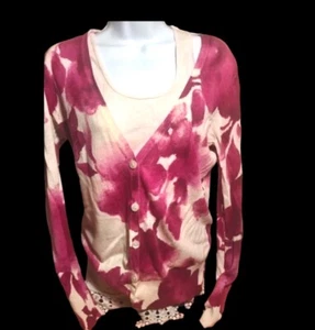 Loft Cardigan Size Small White & Purple Floral Lightweight Cottagecore Fuchsia - Picture 1 of 3