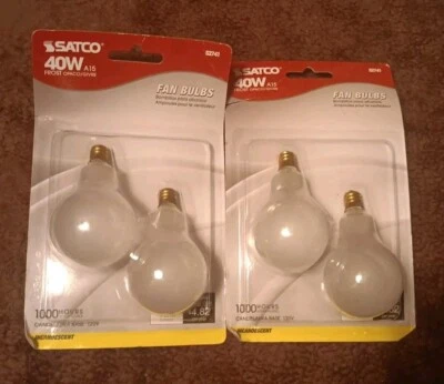 4 Satco 40W Frosted Candelabra Brass Base A15 Ceiling Fan Bulbs 2741 - Image 1 of 3