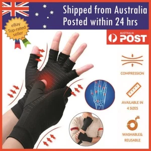 Compression Copper Arthritis Gloves Hand Wrist Support Finger Pain Relief Brace - Picture 1 of 16