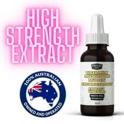 FERN & LILY Tiger’s Milk Mushroom, Mullein & Licorice Tincture – Lung & Cough Support