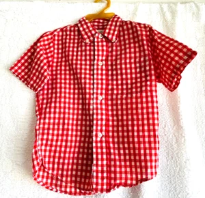 VTG 1950s Boys Red Check Washington Dee Cee Button Down Shirt Collar Pocket Sz 6 - Picture 1 of 5