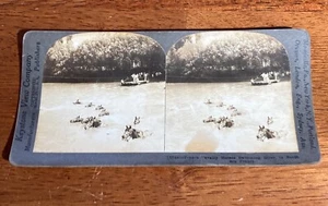 Tarjeta Keystone Primera Guerra Mundial Stereoview caballos de caballería franceses nadando en río Francia - Imagen 1 de 6
