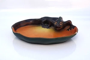 P Ipsens VTG DENMARK Enke Art Nouveau Pottery Lizard SALAMANDER PLATE ASHTRAY - Picture 1 of 10