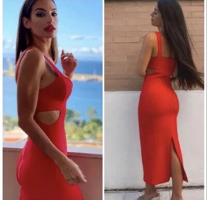 ZARA AW21 RED STRAPPY CUT OUT DRESS SIZE S 9878/189 BNWT - Picture 1 of 11