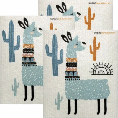 SWEDEDISHCLOTHS Turquoise Llama Set of 3 Swedish Dishcloths