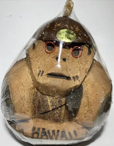 Wooden Piggy Bank Carved Coconut Monkey With Glasses Hawaii Tiki Decor NEW - Picture 1 of 10