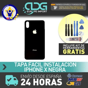 Tapa trasera CRISTAL iPhone X Negra (AGUJERO GRANDE facil instalacion) MRW - Imagen 1 de 2