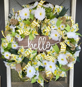 XL HELLO Lemon & Margherita Rete Deco Porta Frontale Corona Fatta a Mano Arredamento Casa Estate - Foto 1 di 6