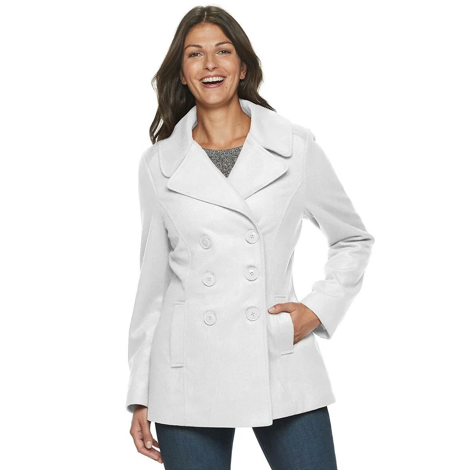 Women's Ivory Color Double-Breasted Coat by Larry Levine - Size Extra Large - Image 1 of 1